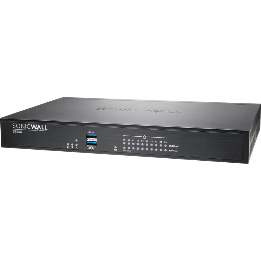 SonicWall TZ600 hardware firewall appliance with multiple Gigabit Ethernet ports for branch security