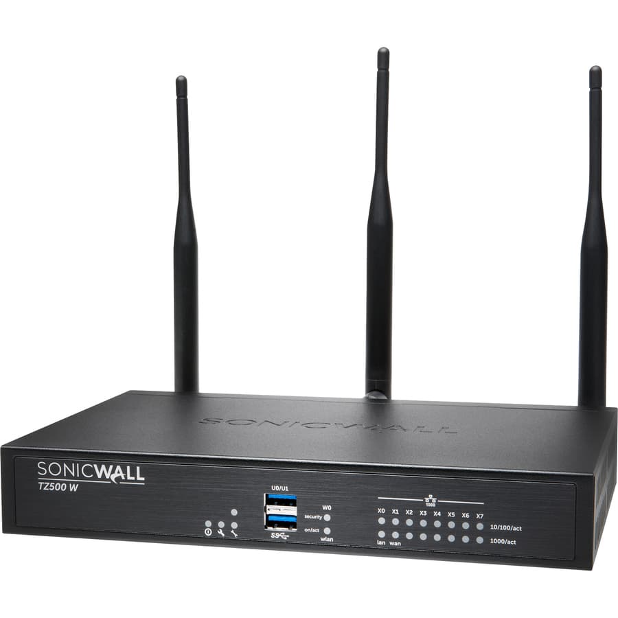 SonicWall TZ500 WL-AC desktop firewall with 8 Gigabit Ethernet ports