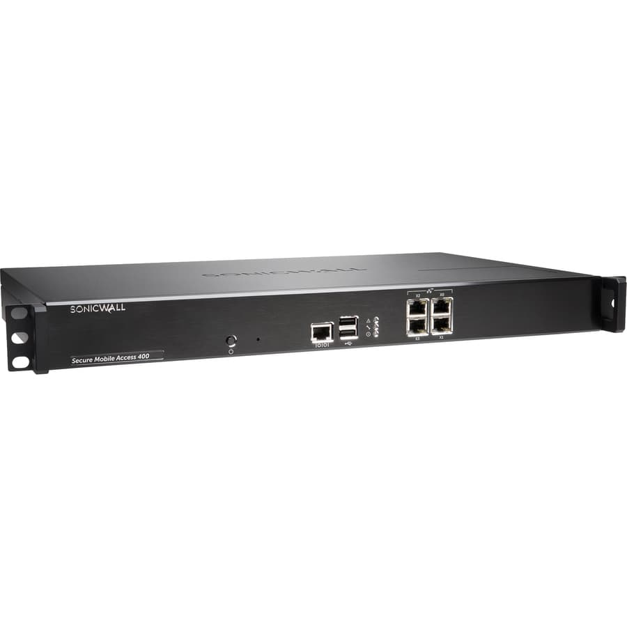 SonicWall SMA 400 hardware appliance with 25 user licenses, rack-mountable 1 U chassis