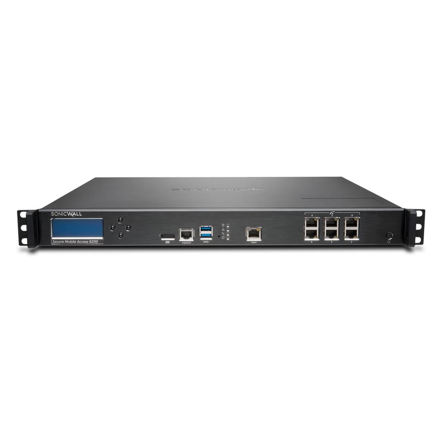 SonicWall NSA 6200 hardware appliance rack-mount firewall with 6 Gigabit Ethernet ports