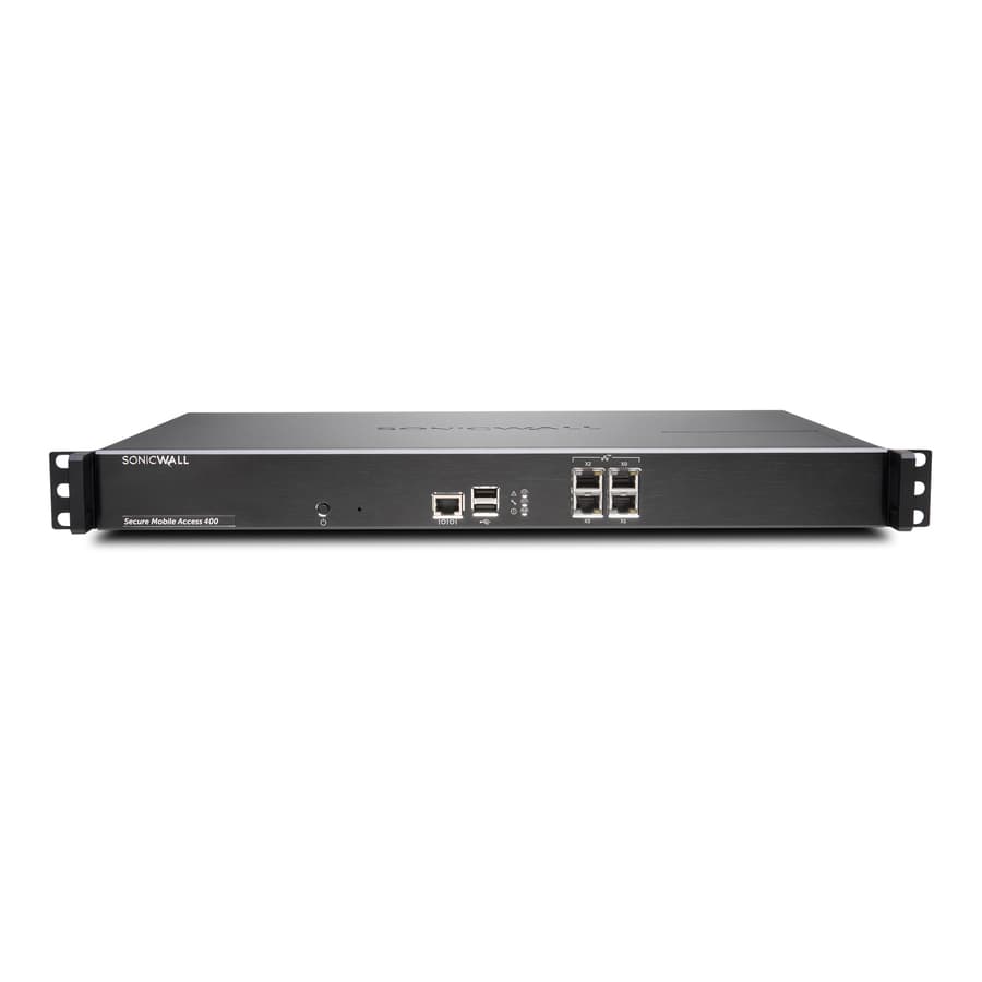 SonicWall SMA 400 hardware appliance with 25 user licenses, rack-mountable 1 U chassis
