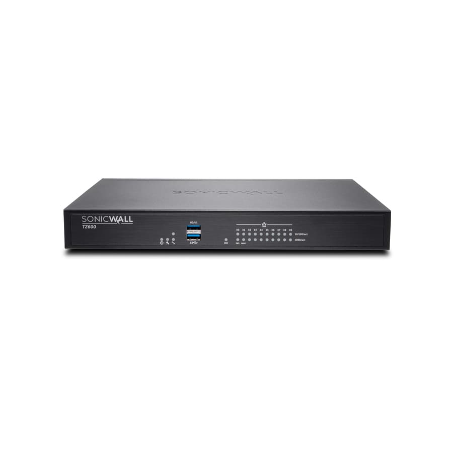 SonicWall TZ600 hardware firewall appliance with multiple Gigabit Ethernet ports for branch security