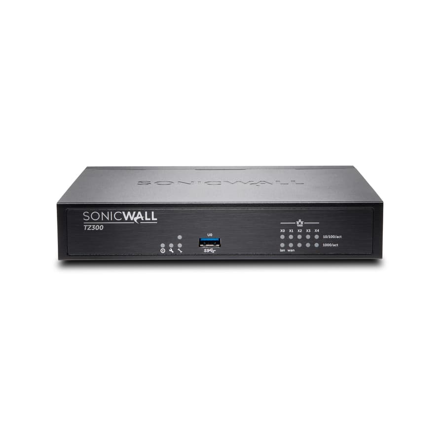 SonicWall TZ300 PoE hardware security appliance with 2-year Security Upgrade Plus bundle