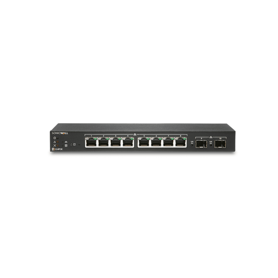 SonicWall 8 Port Gig PoE Switch with 2 SFP uplinks for secure branch networking