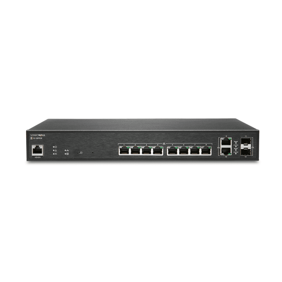 SonicWall 10 Port Gig PoE Switch with 2 SFP uplinks for secure branch networking