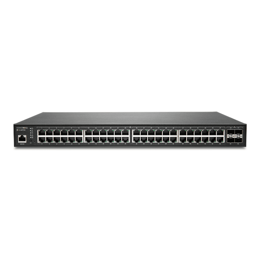 SonicWall SWS14-48FPOE 48-port Gigabit PoE switch with 4 SFP uplinks