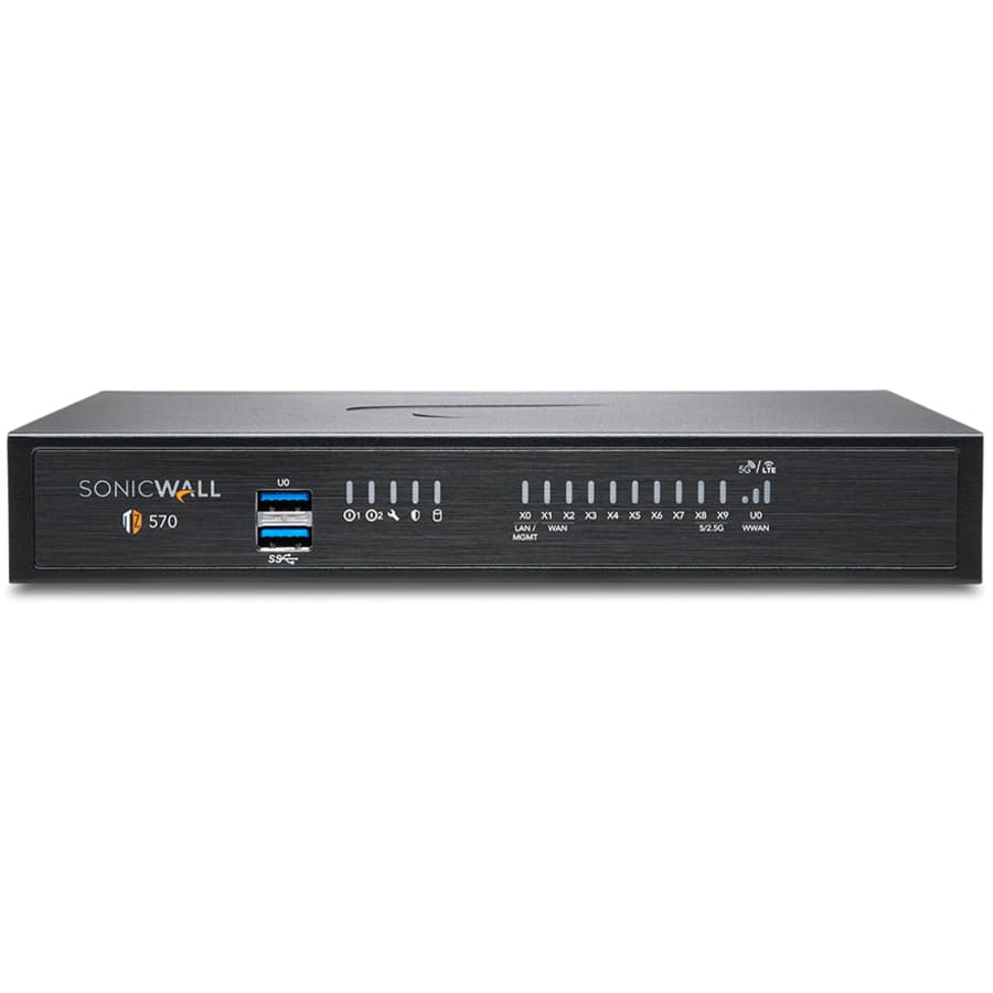 SonicWall TZ570 TotalSecure ESSN 3YR desktop firewall appliance with 8 ports and SFP+ expansion
