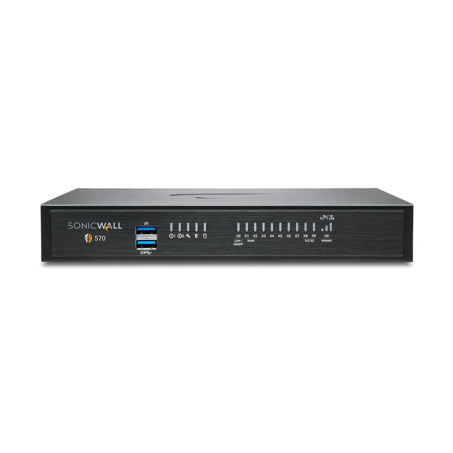 SonicWall TZ570P NFR desktop firewall appliance with 8 ports and SFP+ expansion